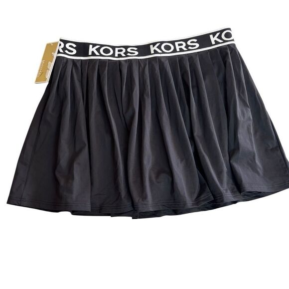 Michael Kors Pleated Swim Skirt Logo Elastic Waist Black White Medium NEW $94 - Picture 2 of 12